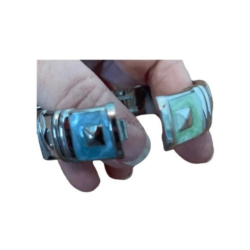 Alex‎ L Quartz Clamper Bracelet Watch Silver Tone Metal Pastel Hinged